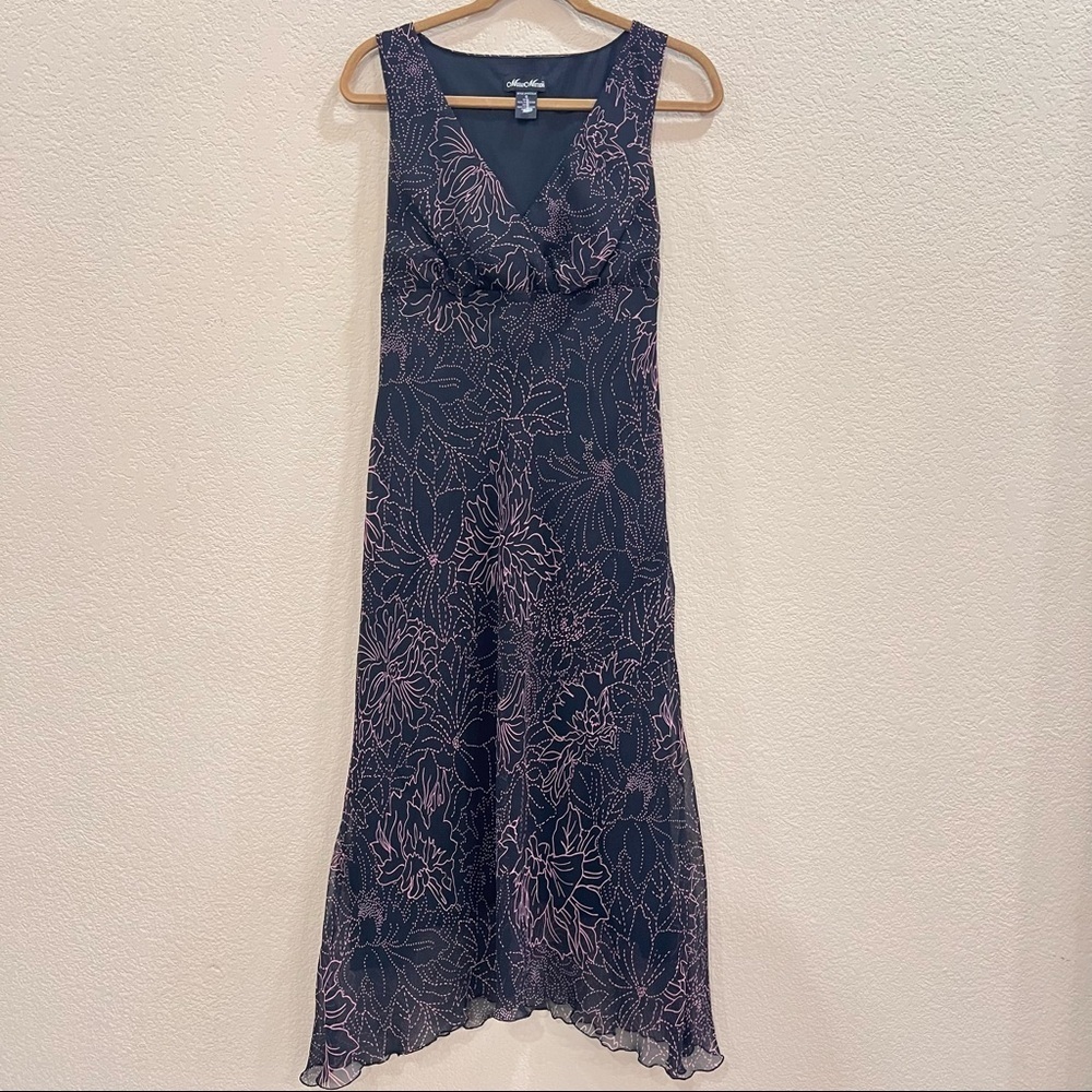 VTG MEGAN MATTHEW Dress Women 8 Black Pink Floral Chiffon Whimsygoth 90s Friends